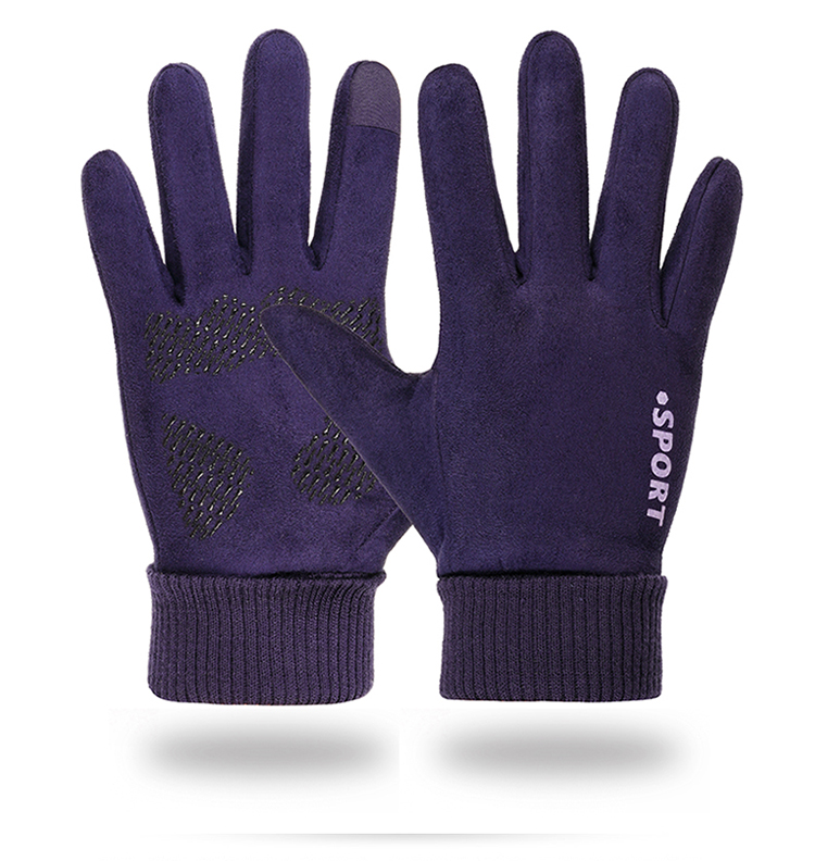 赫骑行麂皮绒触屏防滑手套男冬季冬天户外登山运动加绒保暖手套 灰色