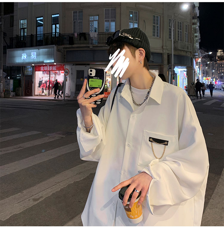 suntek高级感痞帅衬衫男潮ins港风日系长袖白衬衣设计感小众春秋季