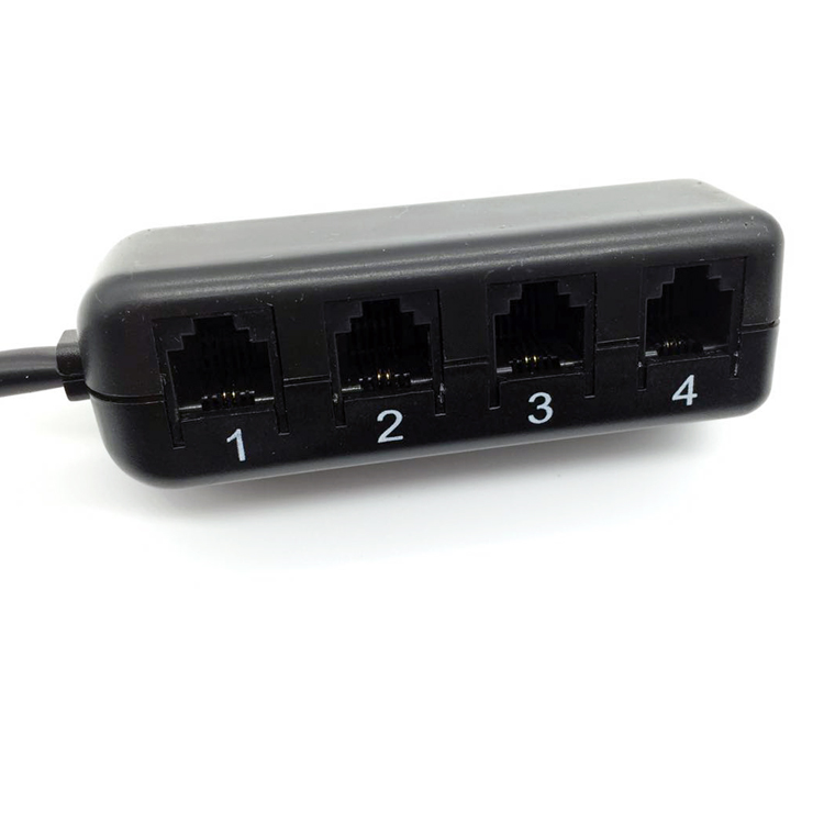 定做网线转电话线rj45转rj11一分四网络电话转接器电话转接口黑色g