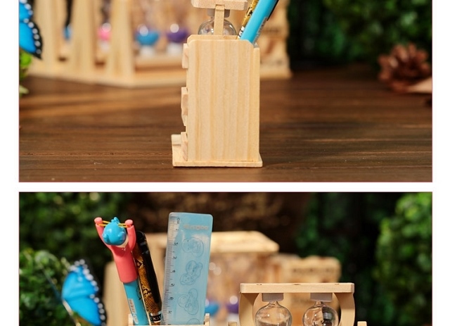 约巢家居 生日礼物学生生日礼品2个流沙笔筒沙漏环保木制风车手工制作