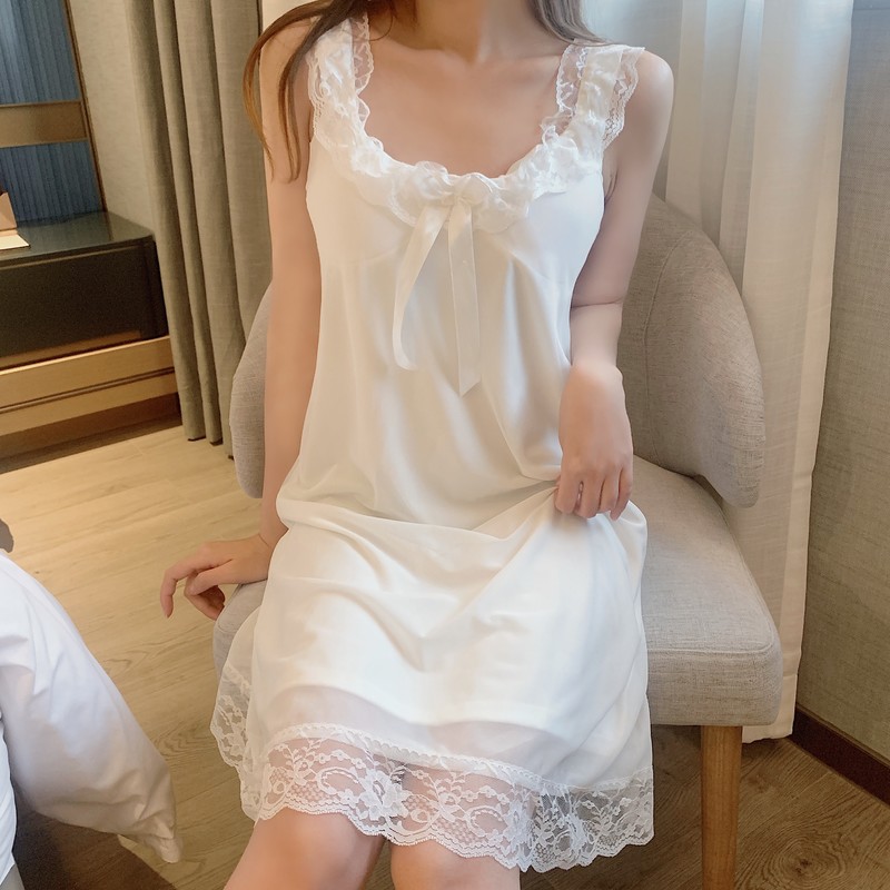 粉色无胸垫 s 睡衣女秋季性感小吊带裙薄款蕾丝边公主风睡裙带胸垫可