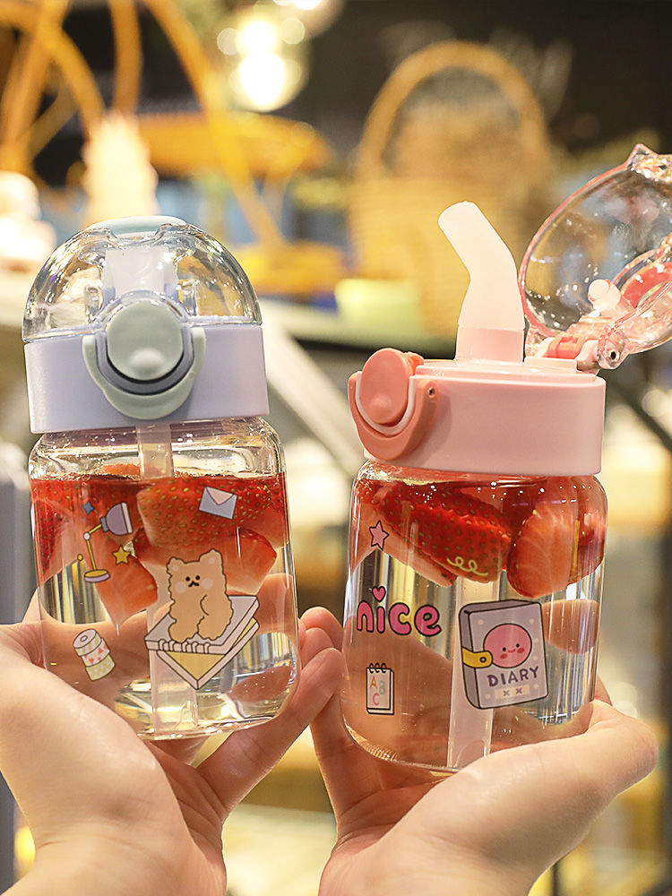 透明玻璃杯可爱家用迷你杯子女学生韩版便捷小巧带吸管儿童水杯