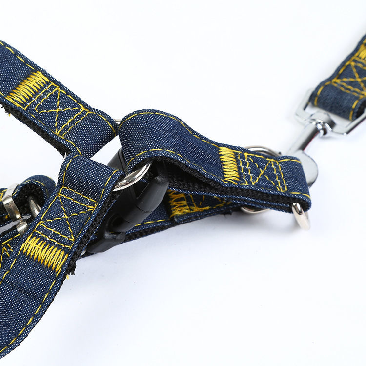 牛仔粉色两件套s建议27斤狗狗遛狗牵引绳牛仔胸背套装带泰迪狗链子