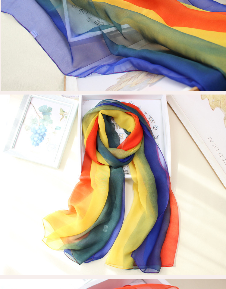彩色丝巾渐变色柔软乔其纱围巾薄款披肩女夏春秋冬季跳舞蹈纱巾fish