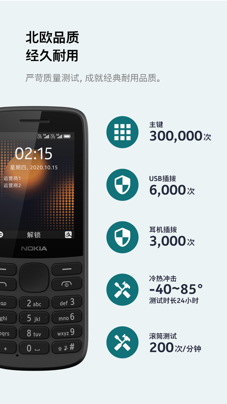 4g全网通 诺基亚215 蓝绿色 老年老人手机直板超长待机声音大电信学生