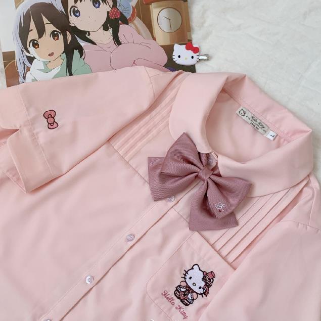 2021夏季新款凯蒂猫刺绣风琴褶短袖jk制服减龄衬衫学院风女学生蓝色