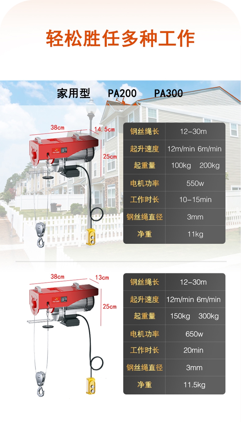 古达起重工具pa200-1000 微型电动葫芦220v家用小型吊机古达10.