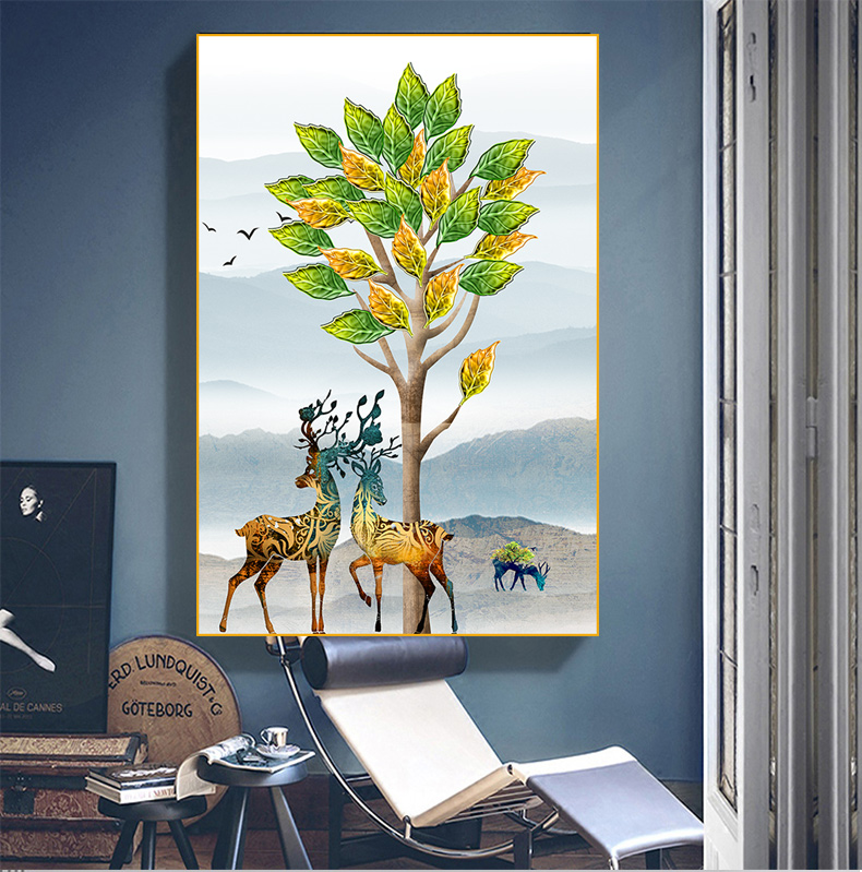 红绿蓝博艺现代轻奢黑金富贵发财树客厅装饰画玄关挂画酒店装饰画