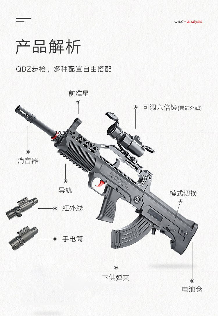 儿童玩具男孩95式突击水弹抢和平精英狙击枪电动连发吃鸡套装95式手自