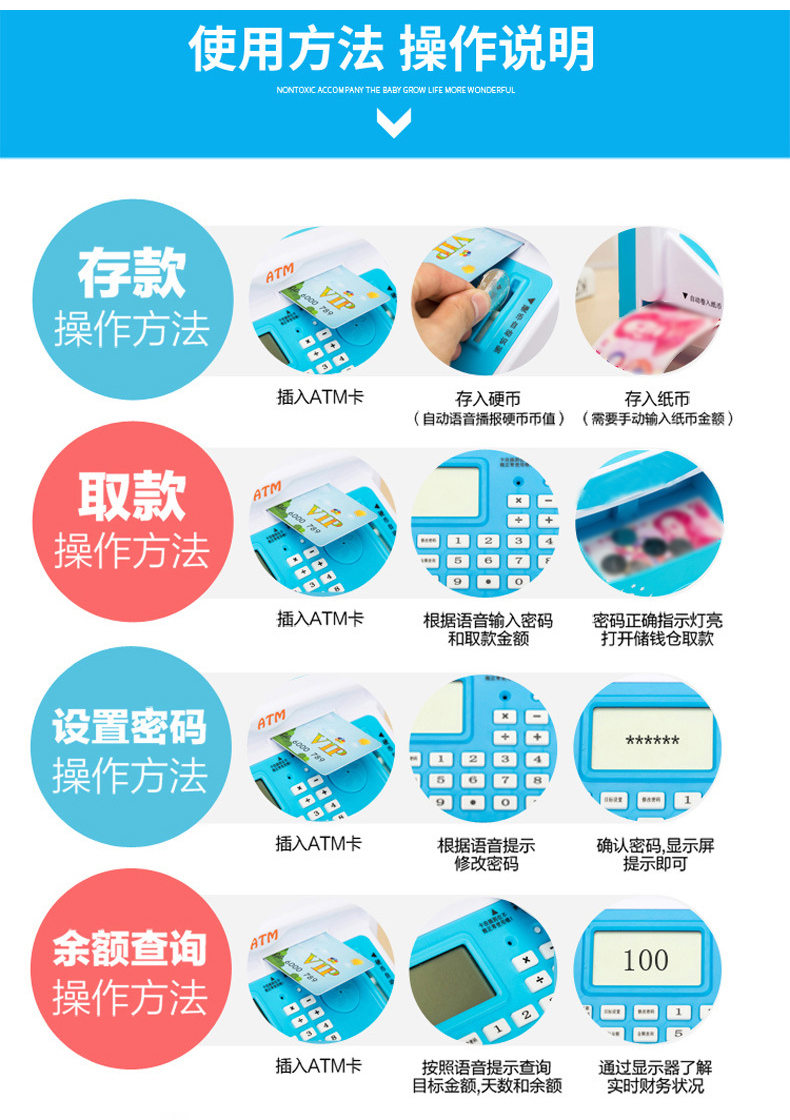 三维工匠创意atm存钱罐儿童储蓄罐大容量网红密码箱机防摔男孩女孩抖音款 超大号c款粉色/自动卷钱/充