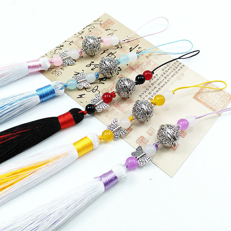 宫铃手机挂件流苏穗子diy手工制作包包挂件清心宫铃古风铃铛吊穗宝蓝1