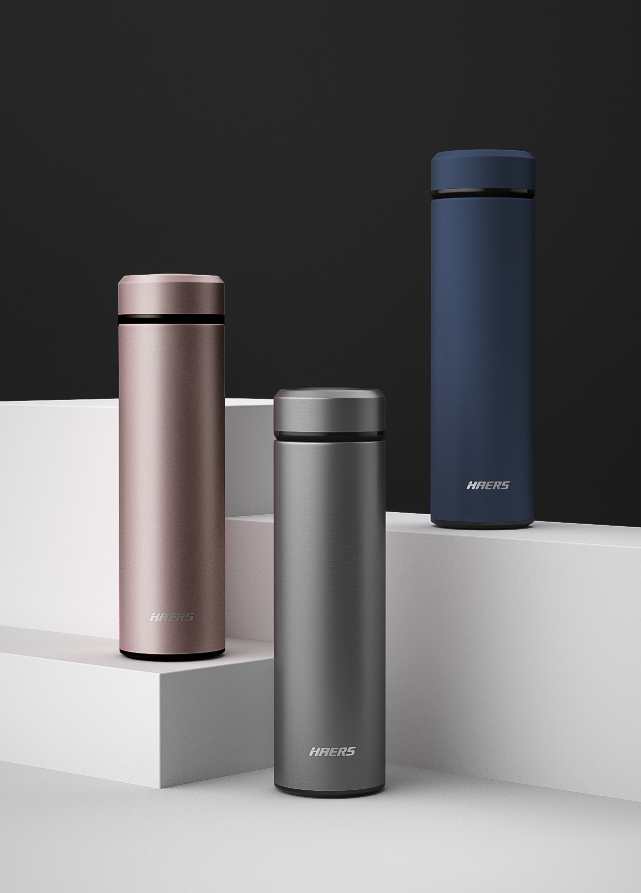 三维工匠保温杯智能测温商务男女士不锈钢户外车载便携水杯玫瑰金竖版