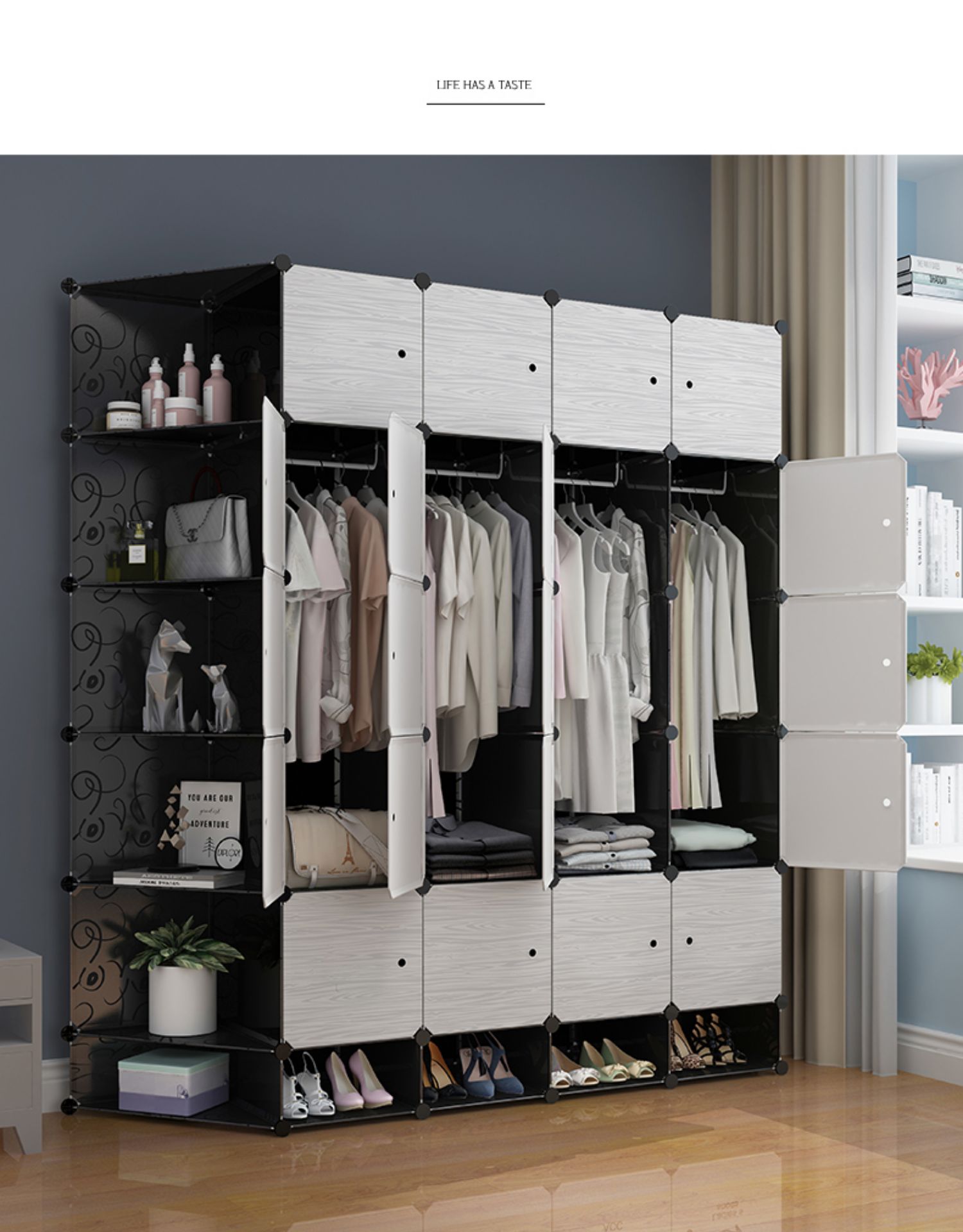 衣柜简易布衣柜组装塑料挂衣橱出租房用仿实收纳柜子卧室家用定制