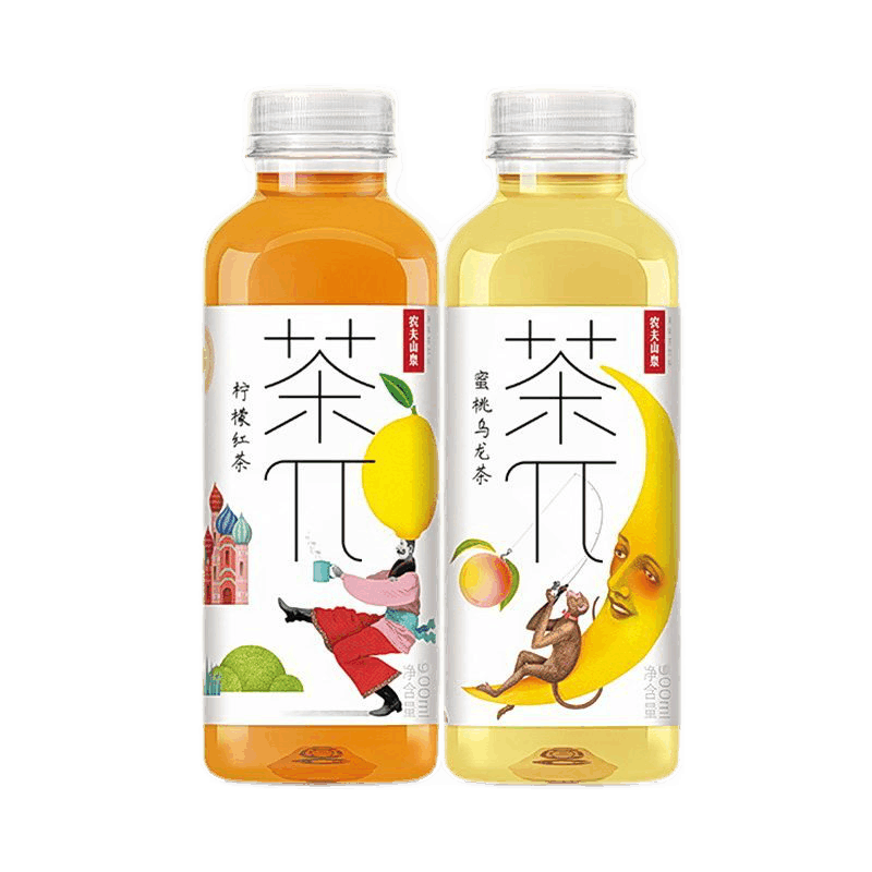 農夫山泉茶π飲料茶派900ml2瓶檸檬紅茶蜜桃烏龍茶果味茶飲料夏季飲品