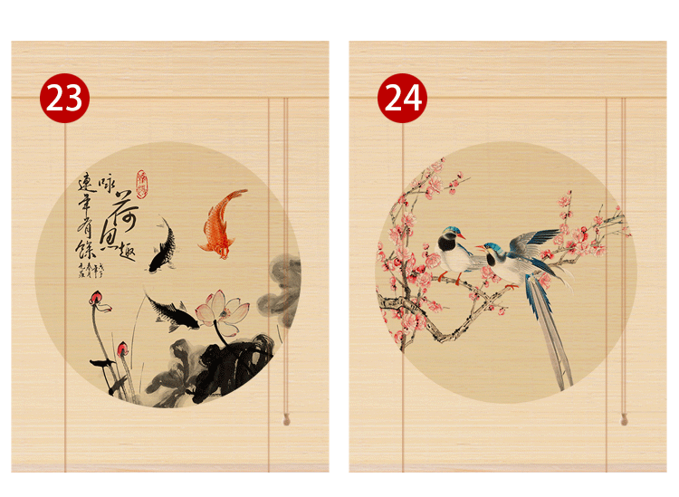 穗腾窗帘/窗纱 防蝇遮光竹连印花竹帘窗帘卷帘帘隔断复古禅意阳台遮光