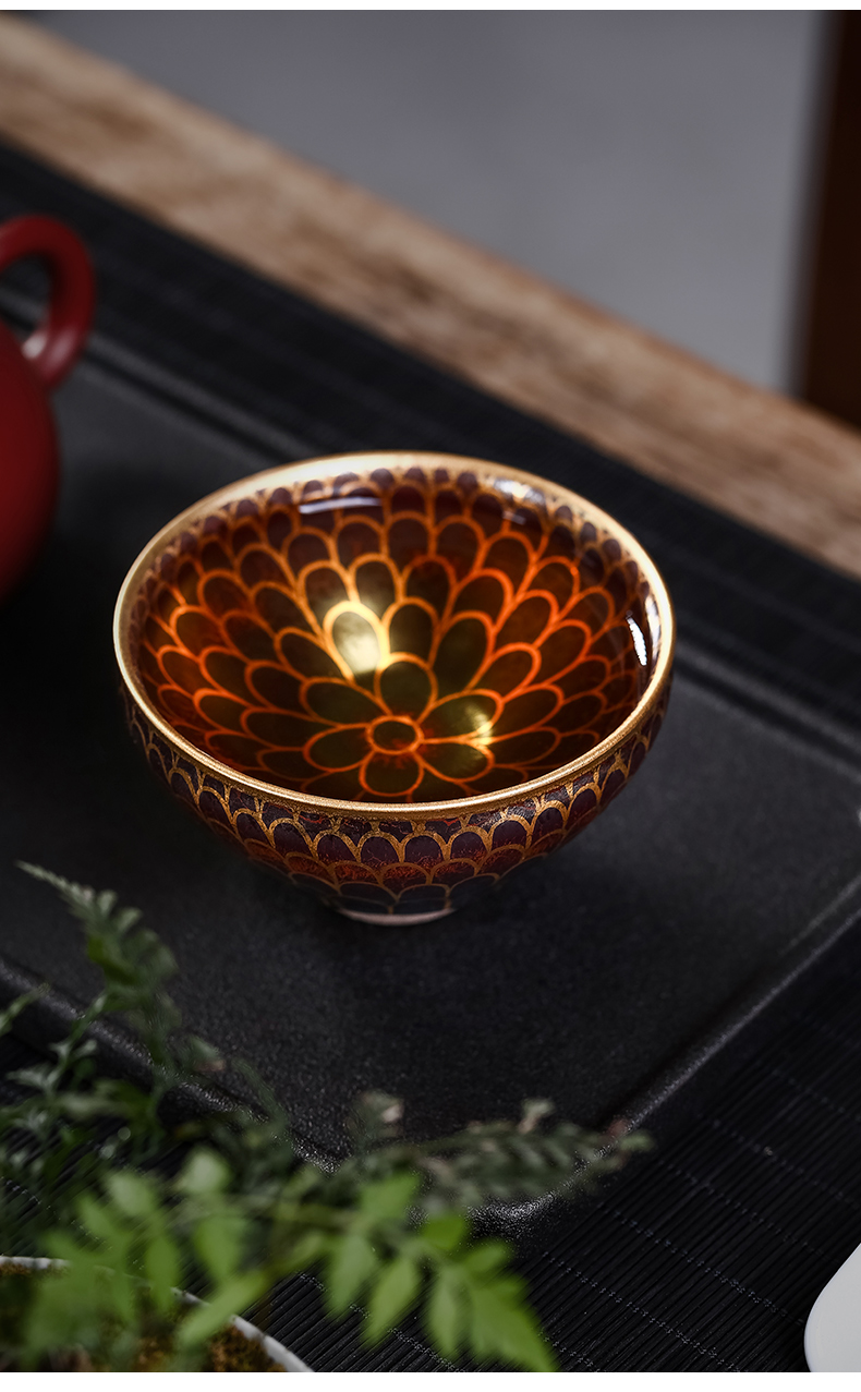 凯斯唯嘉 纯手工描金杯子李克峰佛莲金盏杯纯金茶杯天目茶盏油滴建盏