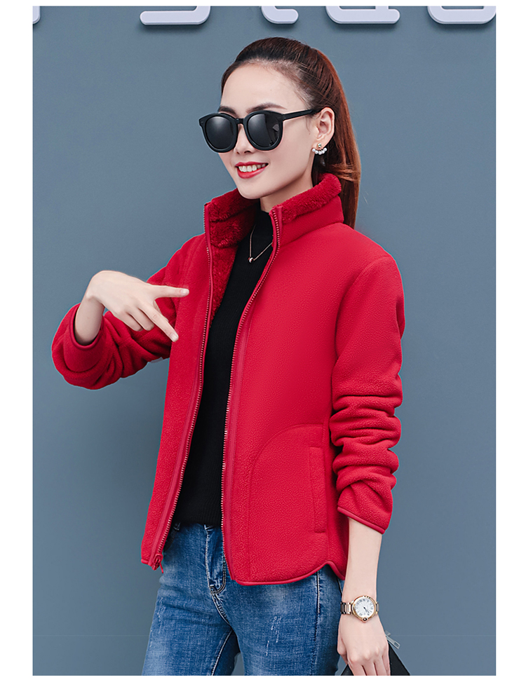 夺魅(duomei)女士短外套 夺魅 两面穿抓绒衣女外套珊瑚绒摇粒绒秋冬季