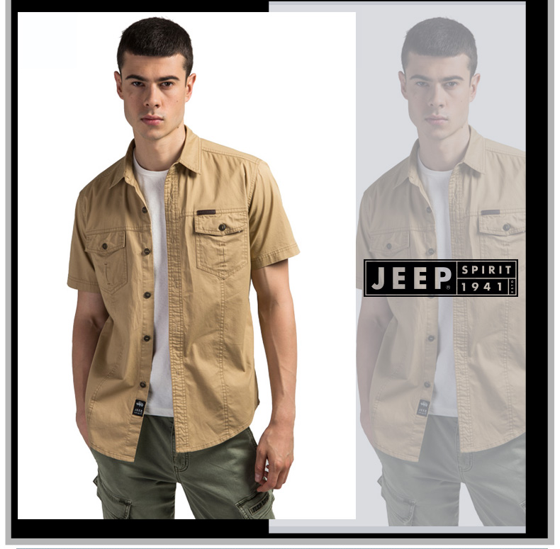 jeep spirit吉普短袖衬衫男2021夏季男装男士大码休闲半袖薄款纯色