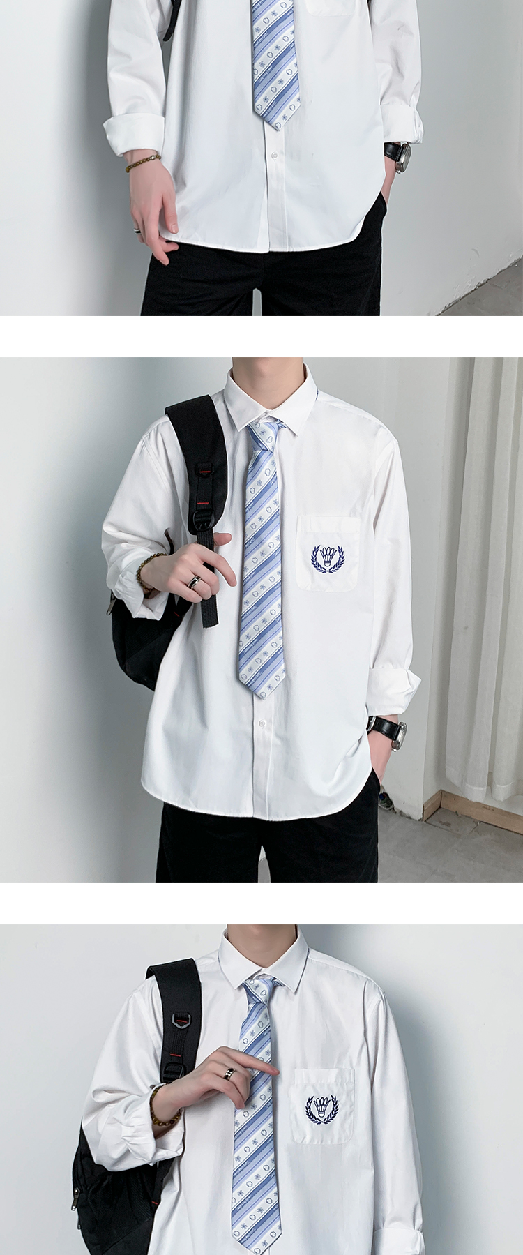 newlake藤原野川原创jk衬衫长袖dk制服男夏季学院风高中生白衬衣日制