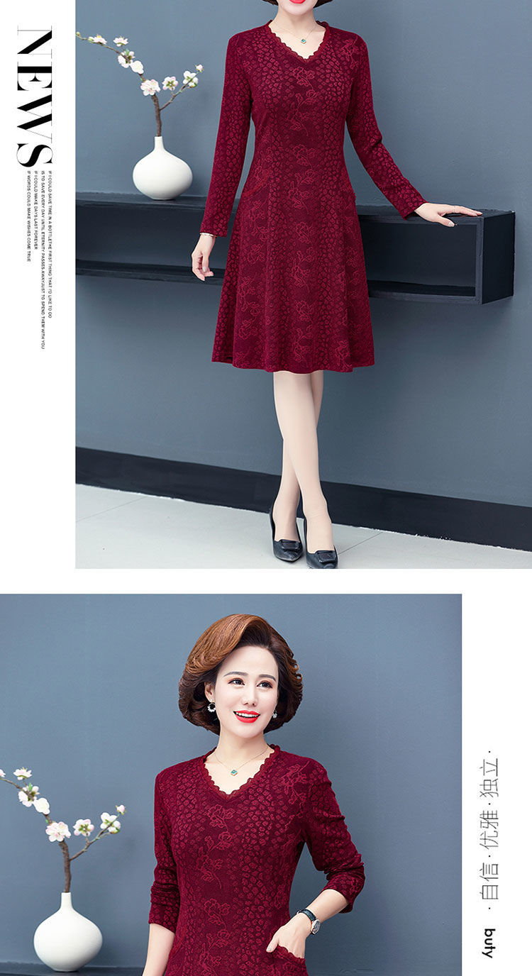 雪暖秋冬季加绒长袖连衣裙女士中老年妈妈装洋气保暖中长款裙子