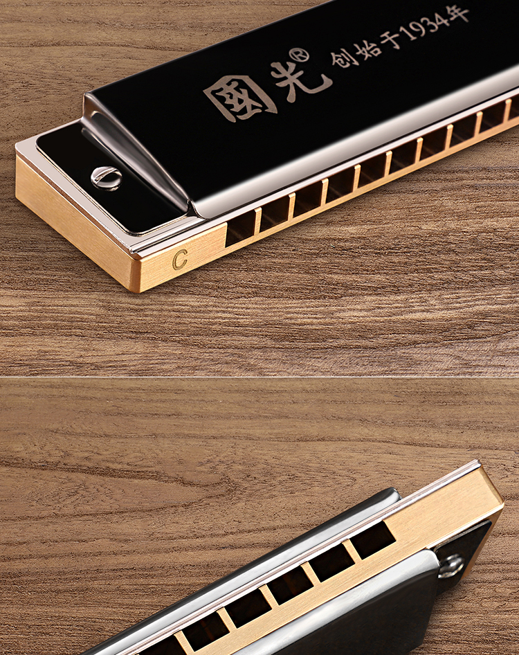 国光24孔单排单音单孔口琴铜格版c调初学者成人男女高级专业演奏级