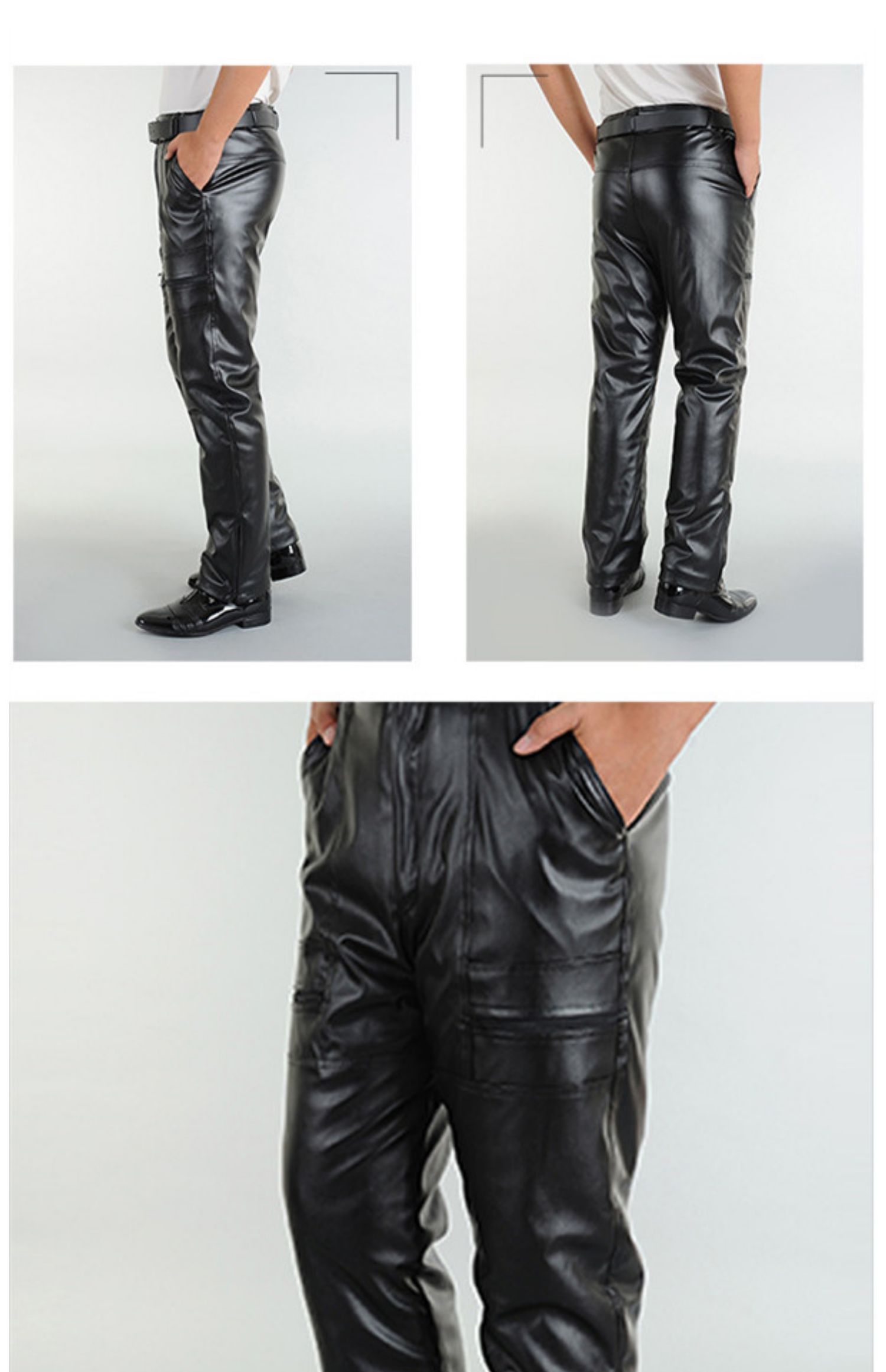 帅气暖装男士皮裤中老年加绒加厚保暖冬季水风摩托车加肥宽松男皮裤