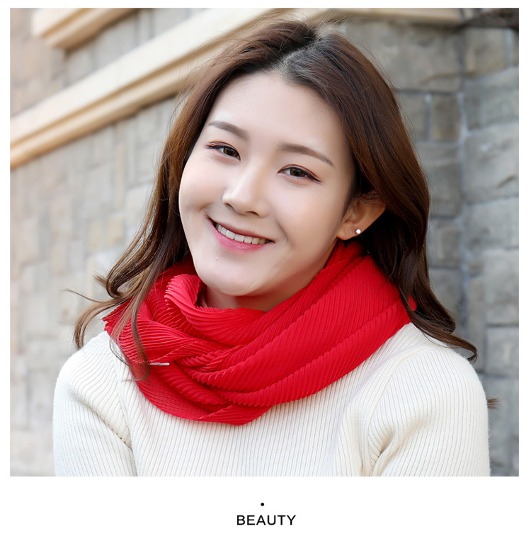 1渐变红围脖女士套头春秋冬季小丝巾护脖子围巾颈脖套薄款护颈椎保暖