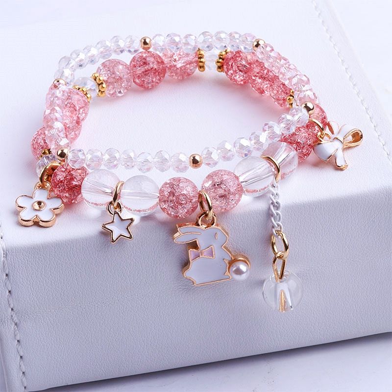 可爱儿童手链女公主小女孩水晶串珠学生韩版姐妹闺蜜手串手饰品单层
