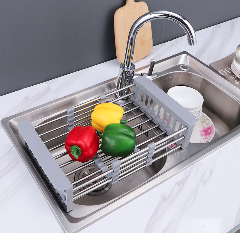厨房水槽沥水篮沥水架不锈钢水池洗菜盆餐具滤干水篮可伸缩洗碗池304