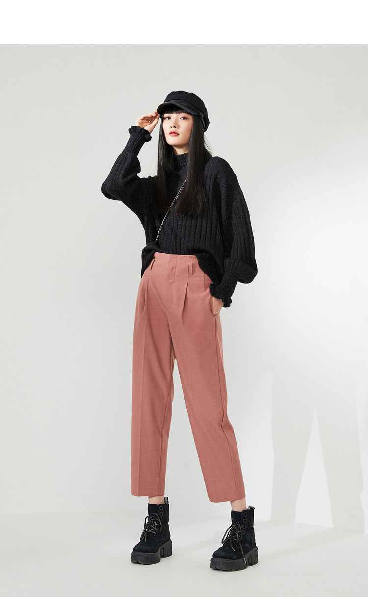 太平鸟丝巾腰带锥形裤女2020春季新款宽松休闲系带哈伦裤女休闲裤