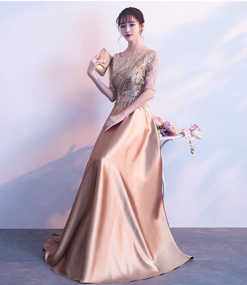 裙装 珂卡慕(kekamu)高端气质晚礼服女金色宴会2020新款时尚主持人