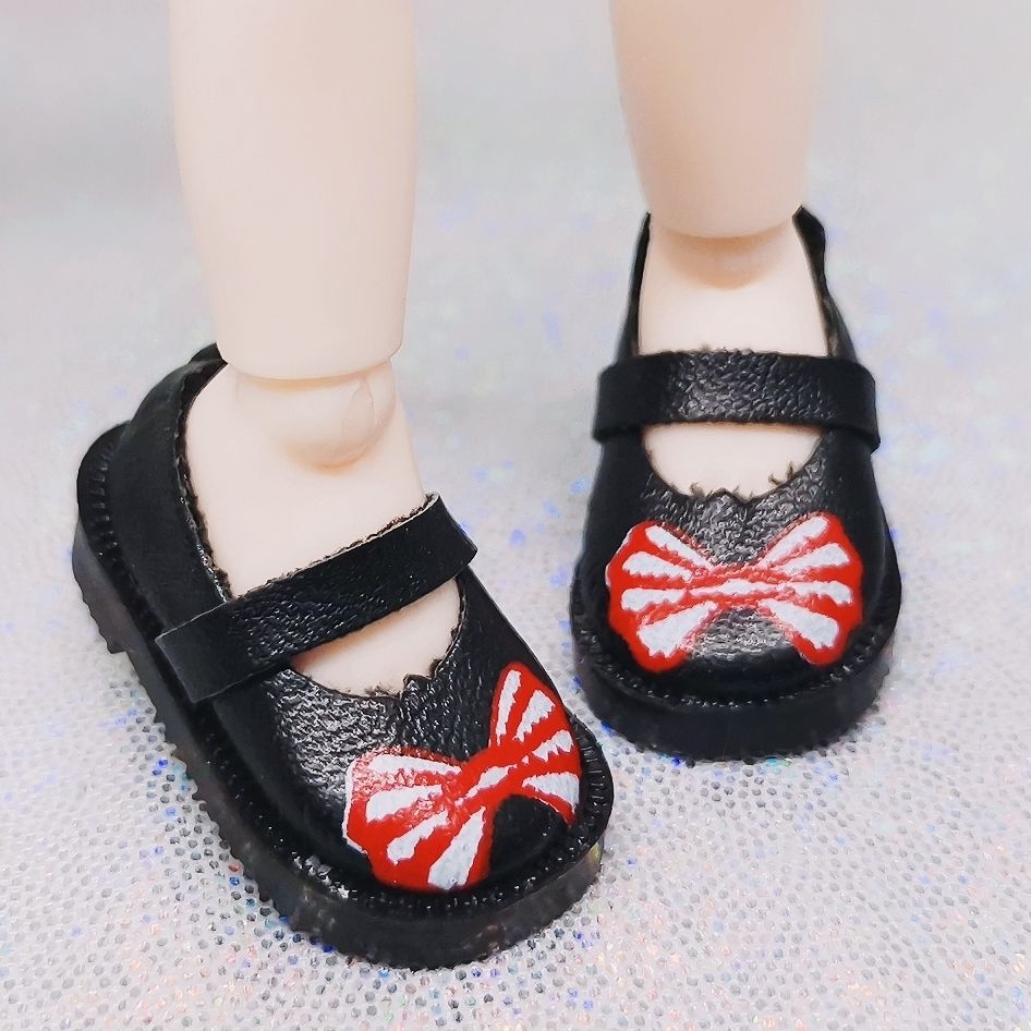 8分17厘米芭比娃娃帆布鞋bjd娃皮鞋丁字鞋ob11帆布鞋休闲鞋公主鞋黑色