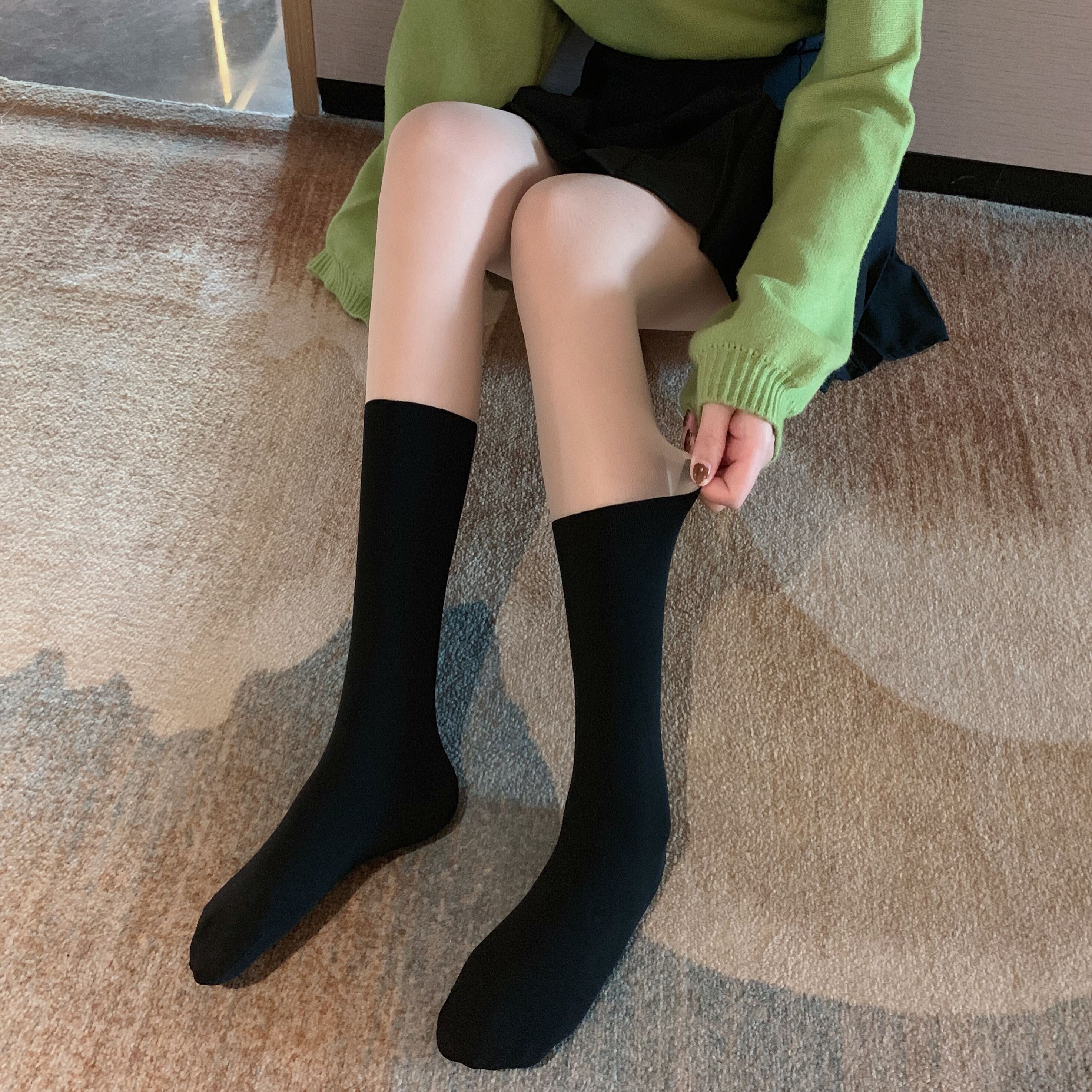 2020新款时尚拼接假中筒袜时尚百搭网红袜子打底袜薄款少女丝袜潮卓