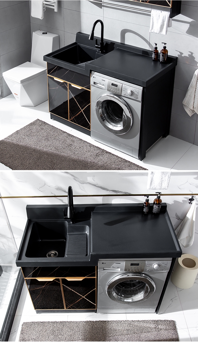 洗衣机柜轻奢岩板洗衣机如华福禄一体柜水槽柜阳台小户型台盆柜组合