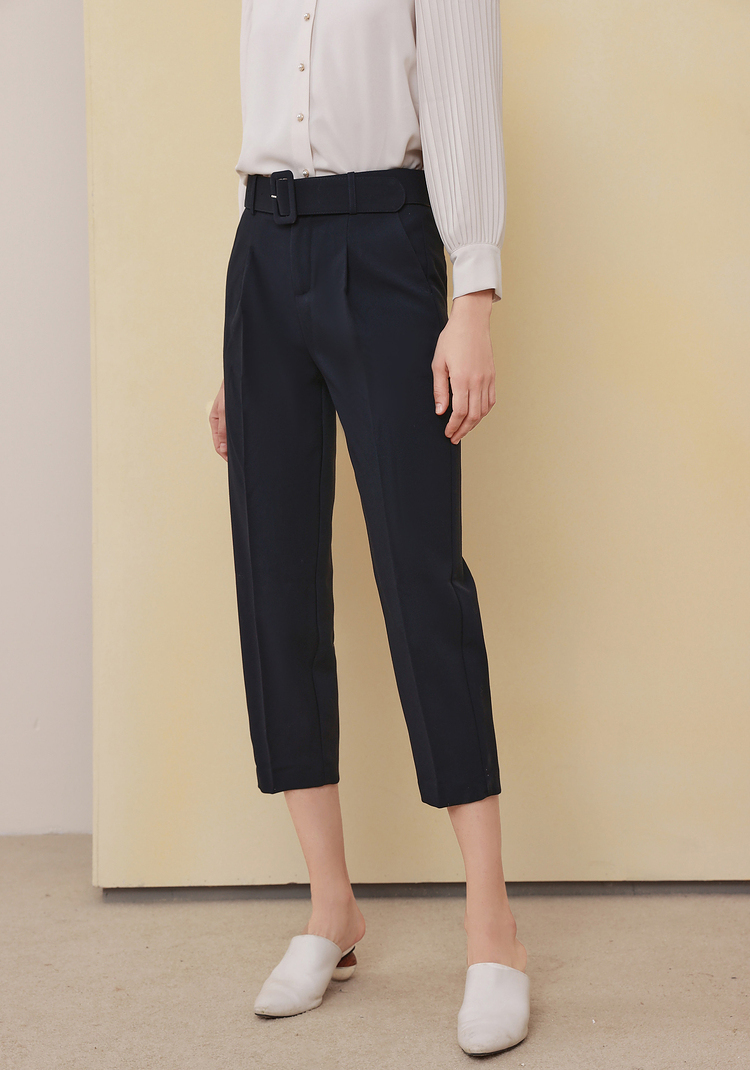 伊布都ibudu2020冬季新款高腰腰带休闲裤长裤直筒裤女