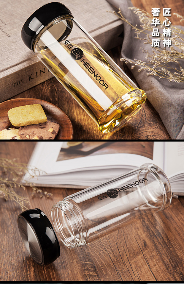 希诺单层玻璃杯子加厚茶杯男女士高档便携创意透明大容量水杯xn6005