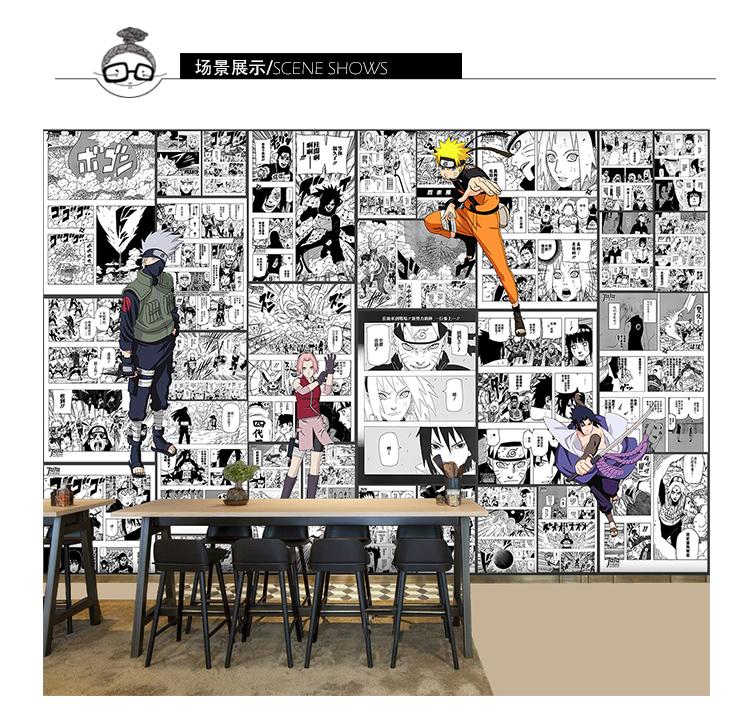 卡通漫画火影忍者墙纸甜品奶茶店卧室宿舍床头背景墙壁纸动漫墙布
