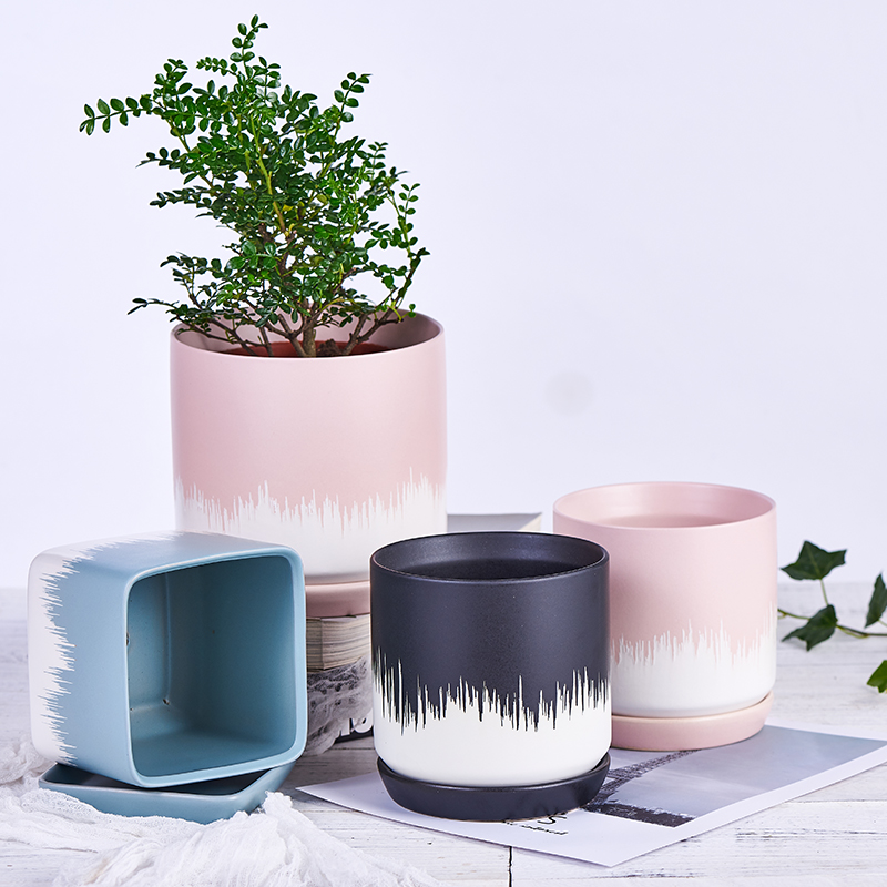 方白色亚光小北欧简约陶瓷花盆ins马卡龙颜色方盆绿萝多肉吊兰创意