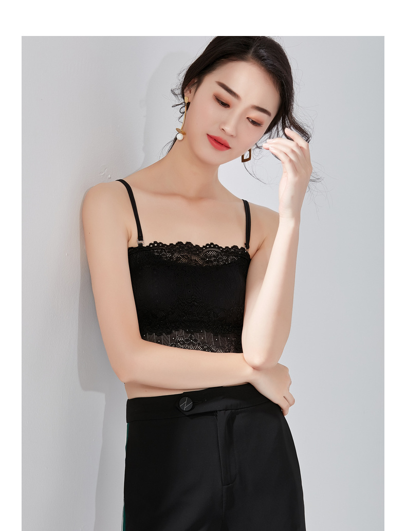 欧昵雪内搭抹胸式蕾丝吊带小背心打底防走光无钢圈裹胸女夏带胸垫