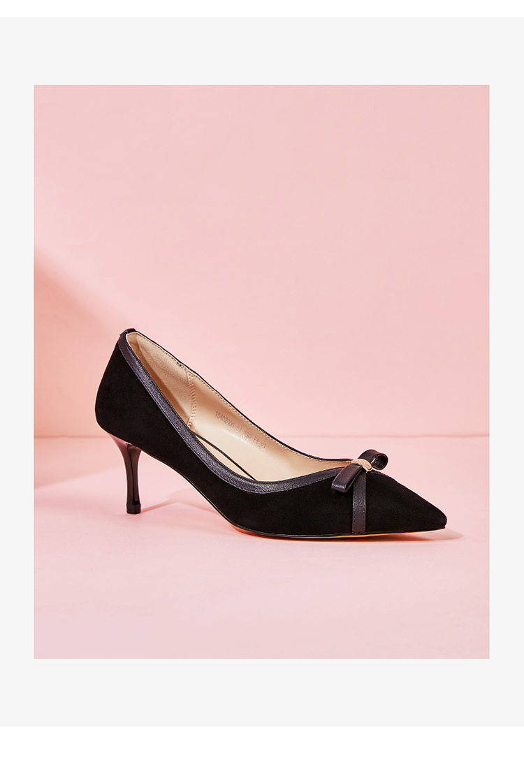 康奈(kangnai)女士尖头单鞋15402006 康奈女鞋 春季新款绒面尖头细跟