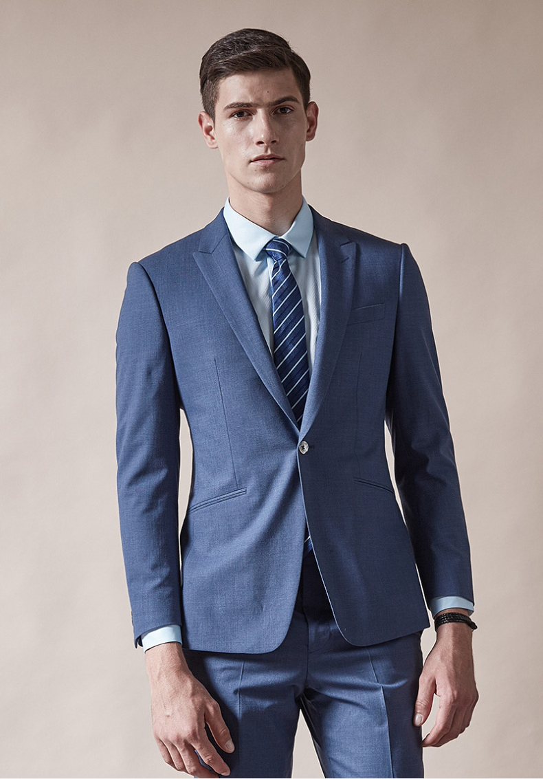 报喜鸟男商务休闲西服套装戗驳领羊毛修身西装