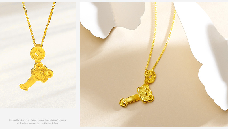 周大生黄金饰品黄金吊坠男女款铜钱如意挂坠送宝宝小孩正品999足金