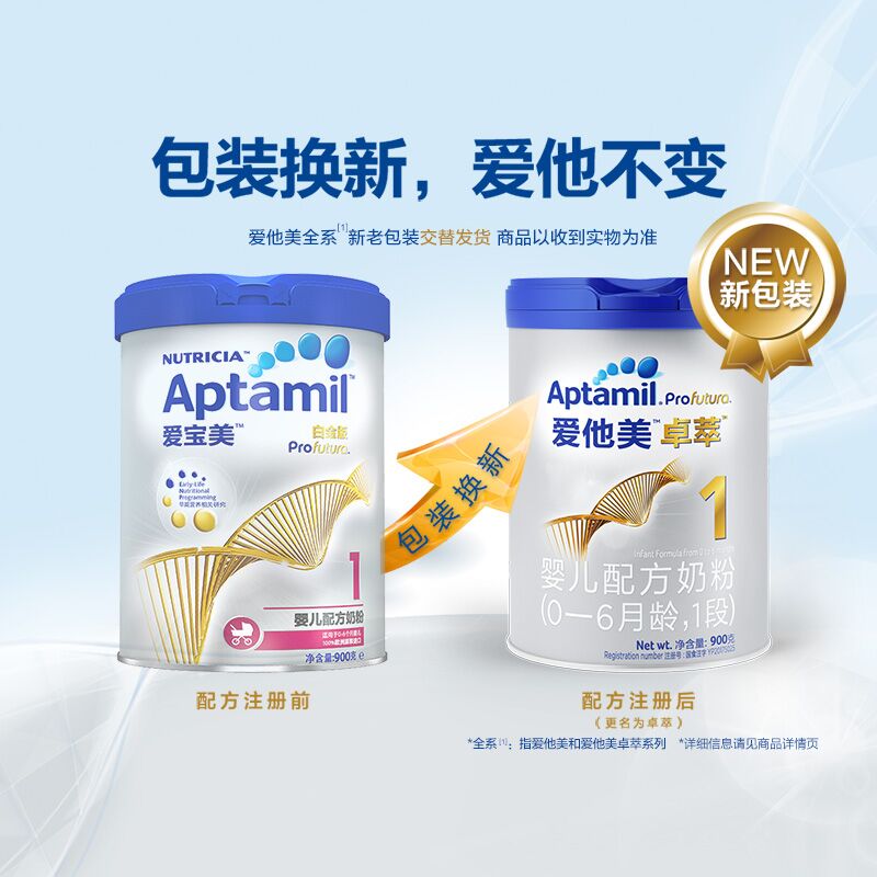 2罐装 进口爱他美白金版(aptamil) 卓萃婴幼儿配方牛奶奶粉1段(0-6个