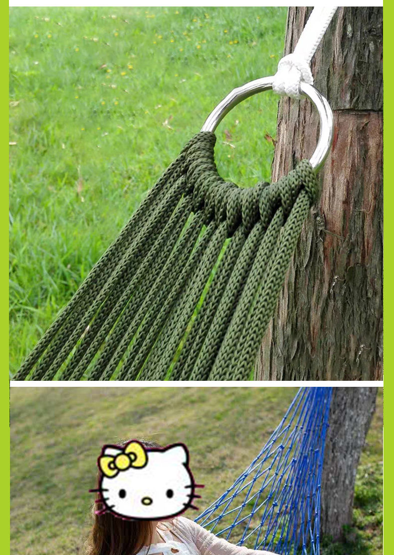 户外网状吊床成人荡秋千睡网室外加粗尼龙绳网兜野营挂树摇篮吊网红色