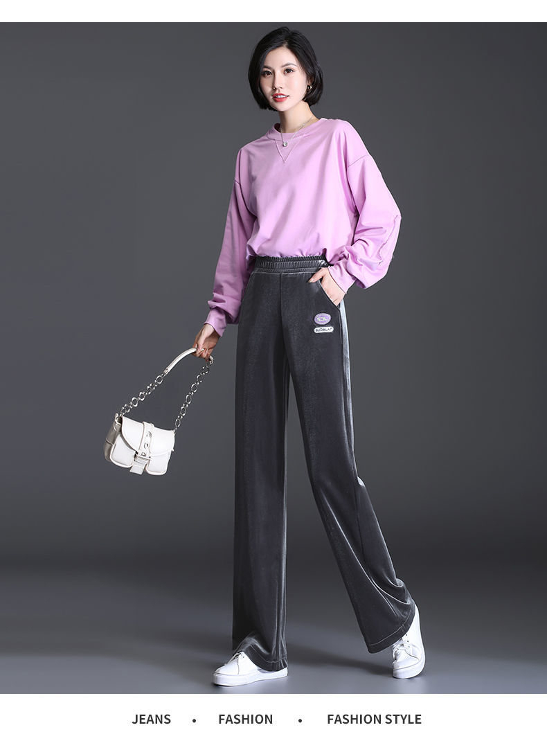 oukabuyi阔腿裤女春秋高腰垂坠感金丝绒裤子女宽松直筒休闲长裤女