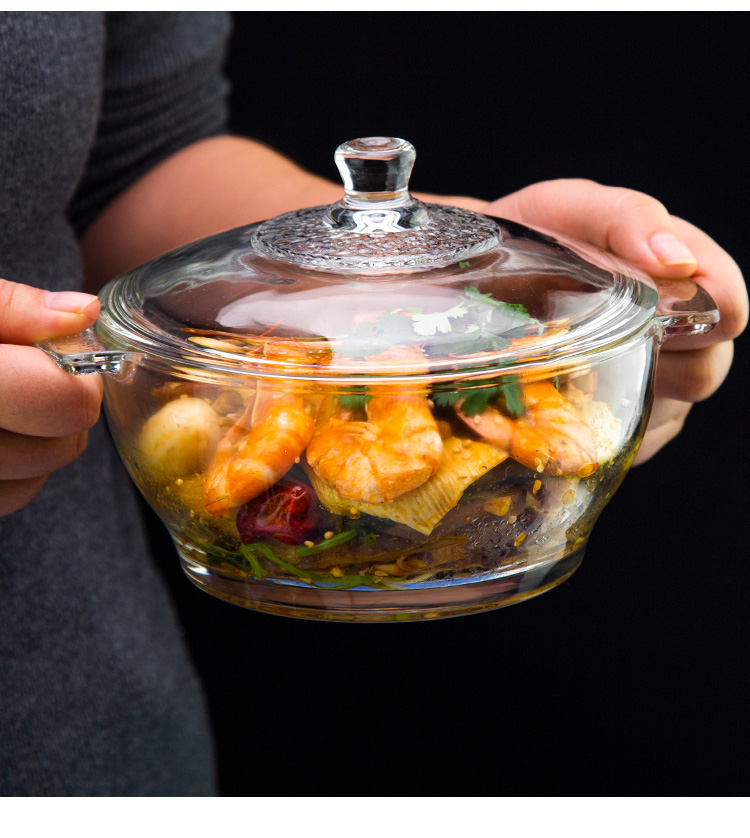 玻璃碗水晶煲汤碗透明沙拉碗家用大号沙拉双耳汤碗