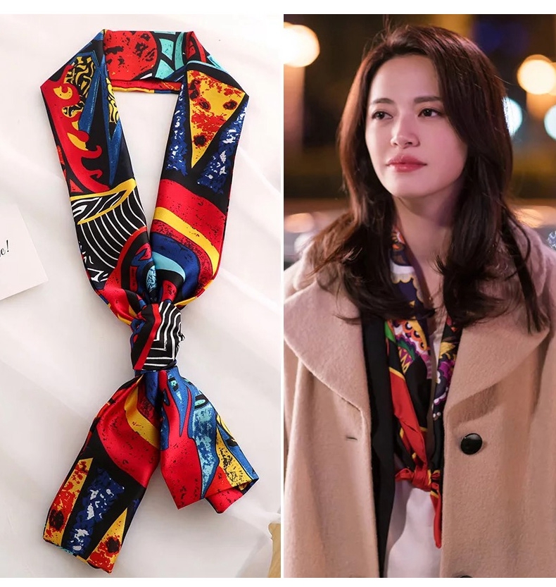 美帮汇姚晨小领巾女春秋款洋气时尚百搭装饰长条腰带小丝巾领带丝带
