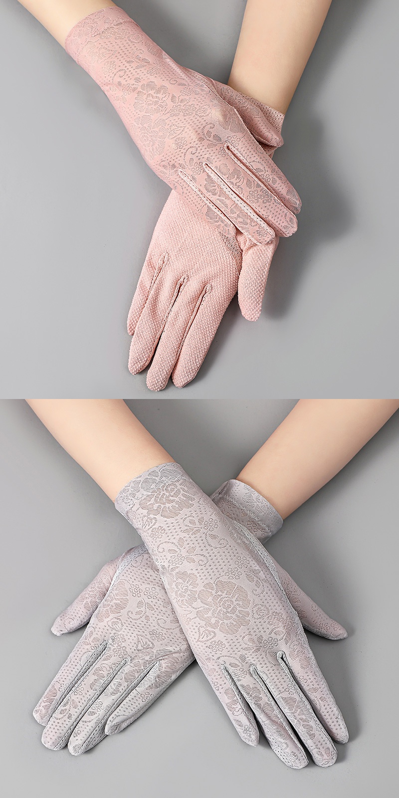 夏季透气冰丝防晒手套女士防紫外线短款触屏高级开车蕾丝薄款骑车