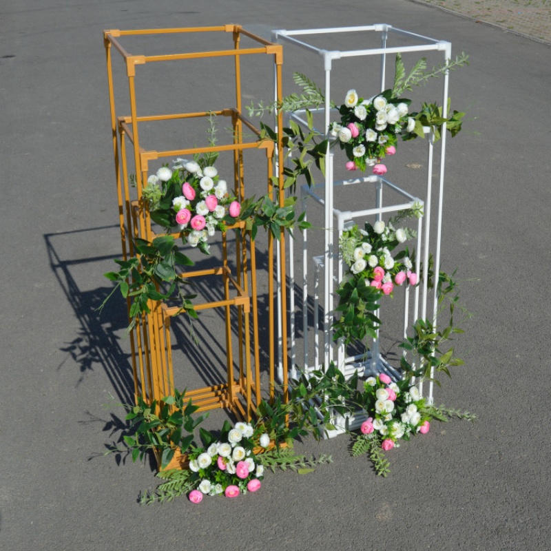 新款婚庆道具方框铁艺几何路引金色花艺架子婚礼背景装饰格路引