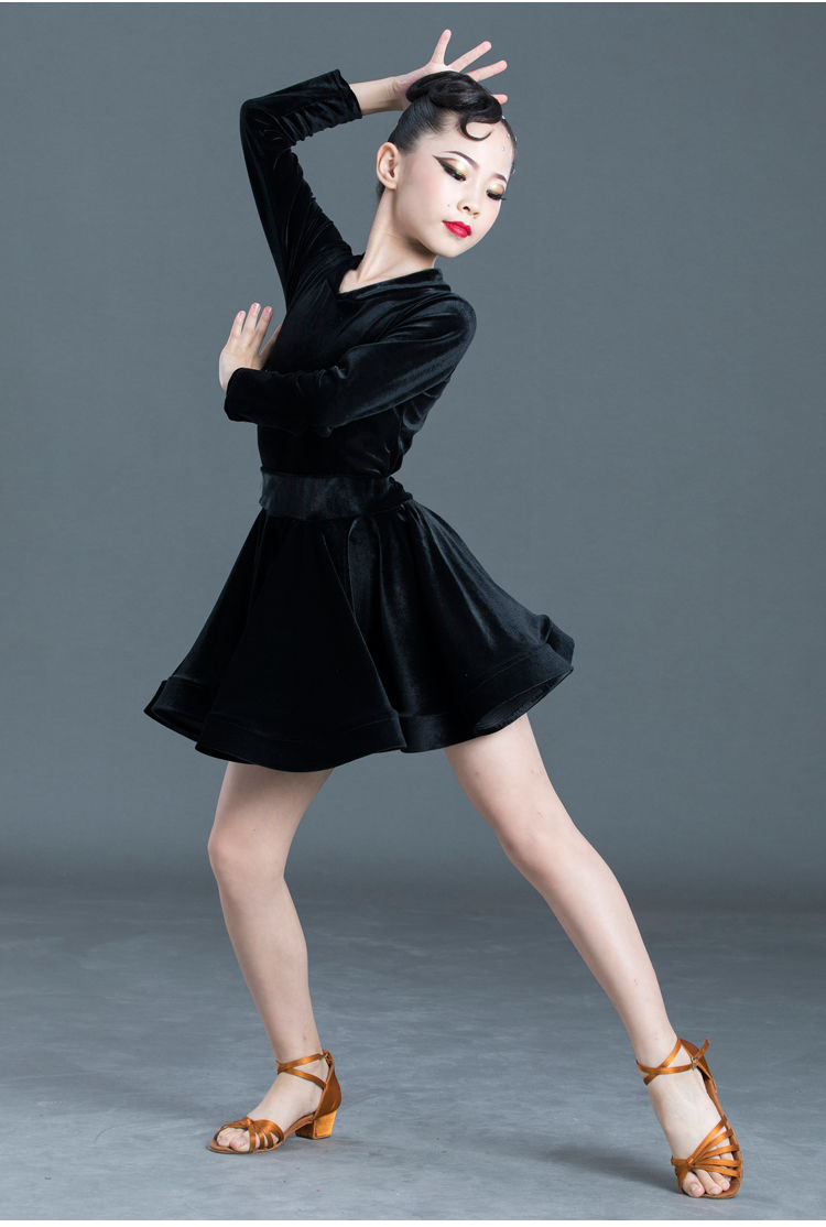 新款儿童拉丁舞裙女孩练功服演出少儿秋冬季拉丁舞服装比赛表演服